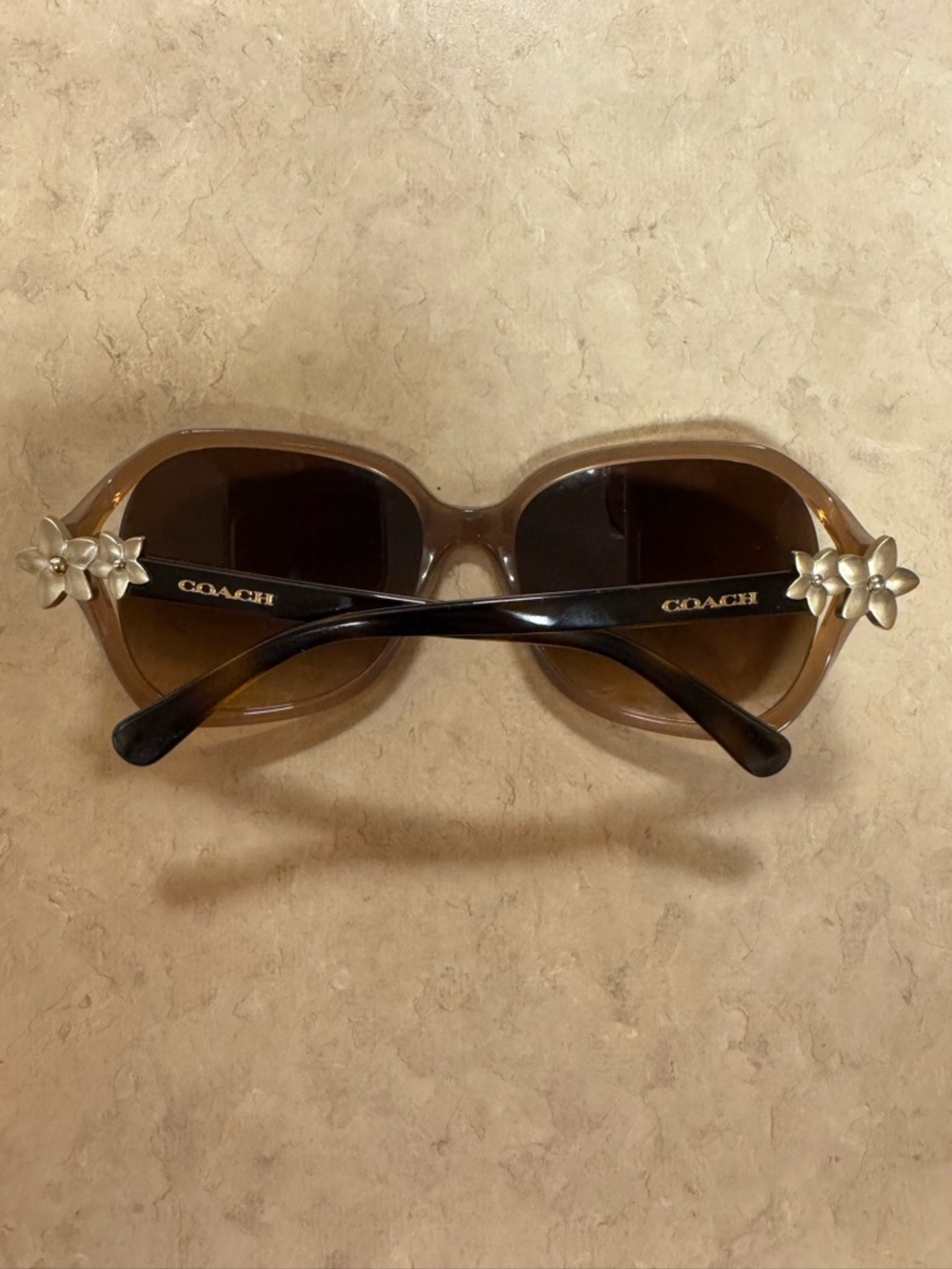 Coach Floral Embellished Sunglasses Brown Gradient Oversized - Picture 3 of 5